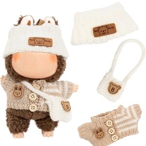 Adorable Brown and Cream Labubu Clothes Set